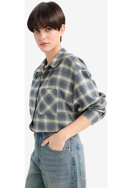 Overshirt Fit Gömlek Yaka Kareli Flanel Uzun Kollu Gömlek