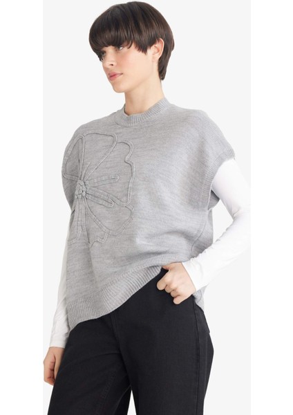 Relax Fit Bisiklet Yaka Çiçekli Triko Süveter G3324AX25AU