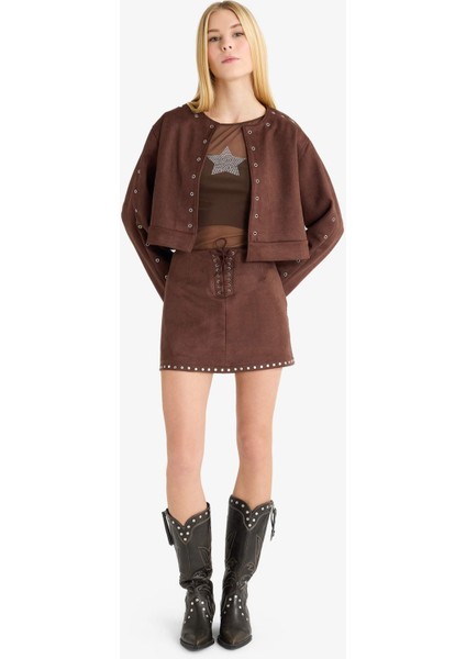 Coool A Kesim Normal Bel Penye Astar Süet Mini Etek