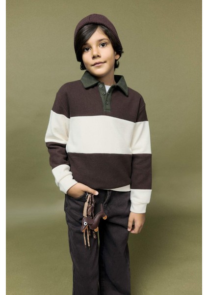 Erkek Çocuk Polo Yaka Renk Bloklu Sweatshirt G3375A825AU