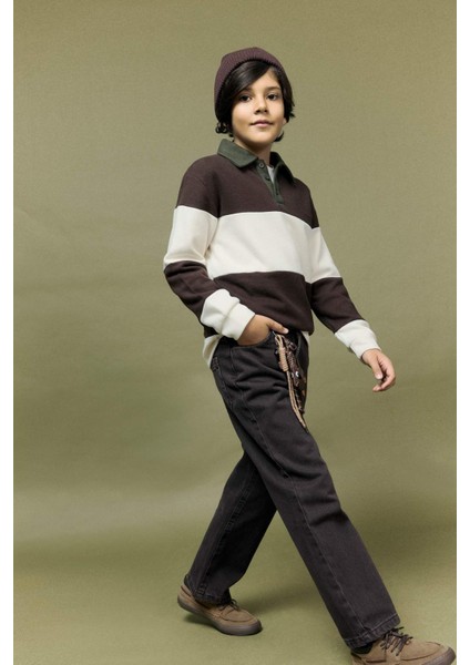 Erkek Çocuk Polo Yaka Renk Bloklu Sweatshirt G3375A825AU