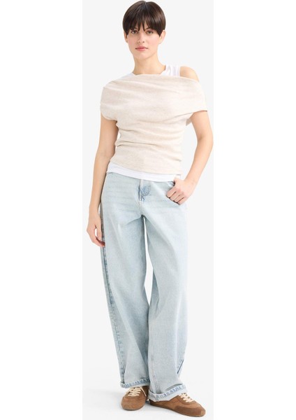 Slim Fit Dar Kesim Tek Omuzlu Ribana Kısa Kollu Tişört G0316AX25AU