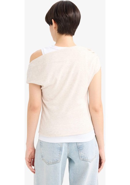 Slim Fit Dar Kesim Tek Omuzlu Ribana Kısa Kollu Tişört G0316AX25AU