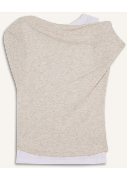 Slim Fit Dar Kesim Tek Omuzlu Ribana Kısa Kollu Tişört G0316AX25AU