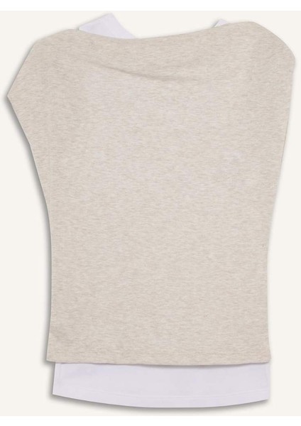 Slim Fit Dar Kesim Tek Omuzlu Ribana Kısa Kollu Tişört G0316AX25AU