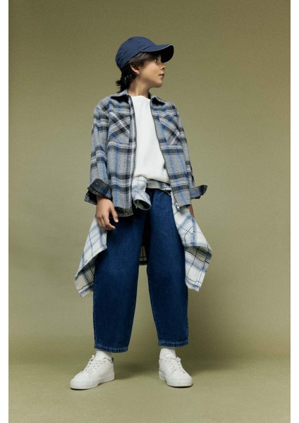 Erkek Çocuk Polo Yaka Ekose Desenli Fermuarlı Flanel Ceket G3295A825WN