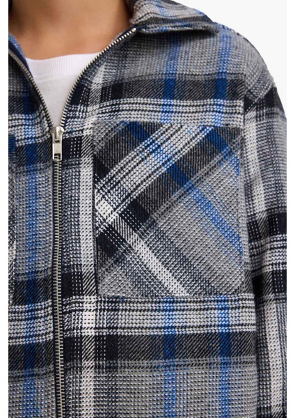 Erkek Çocuk Polo Yaka Ekose Desenli Fermuarlı Flanel Ceket G3295A825WN