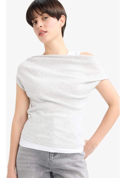 Slim Fit Dar Kesim Tek Omuzlu Ribana Kısa Kollu Tişört G0316AX25AU