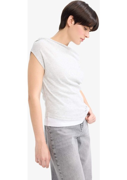 Slim Fit Dar Kesim Tek Omuzlu Ribana Kısa Kollu Tişört G0316AX25AU