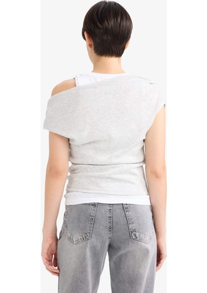 Slim Fit Dar Kesim Tek Omuzlu Ribana Kısa Kollu Tişört G0316AX25AU