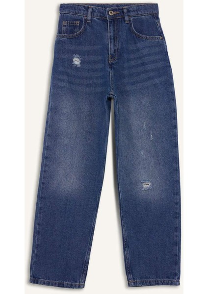 Erkek Çocuk Loose Fit Yırtık Detaylı Düz Paça Jean Pantolon