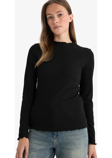 Yarım Balıkçı Yaka Fitilli Kaşkorse Uzun Kollu Tunik