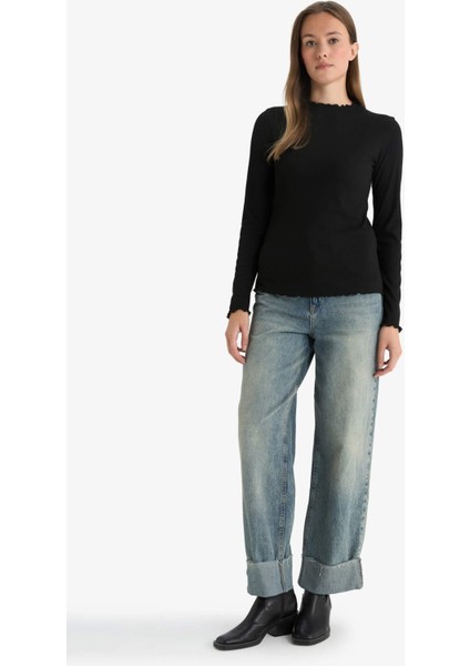 Yarım Balıkçı Yaka Fitilli Kaşkorse Uzun Kollu Tunik