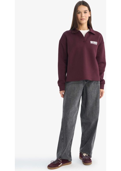 Coool Oversize Geniş Kalıp Polo Yaka Baskılı Sweatshirt