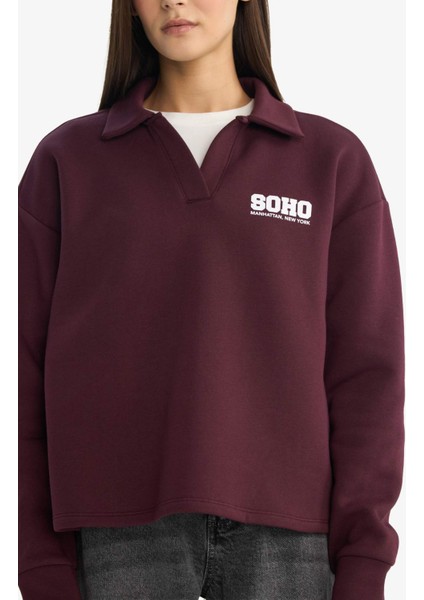 Coool Oversize Geniş Kalıp Polo Yaka Baskılı Sweatshirt