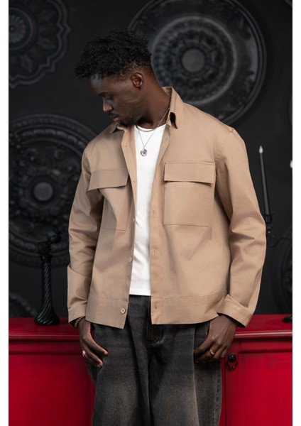 Oversize Çift Kapak Cepli Ince Kanvas Kumaş Astarsız Gömlek