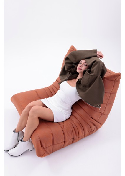 Oversize Haki Süet Bomber Ceket Şık Tarz