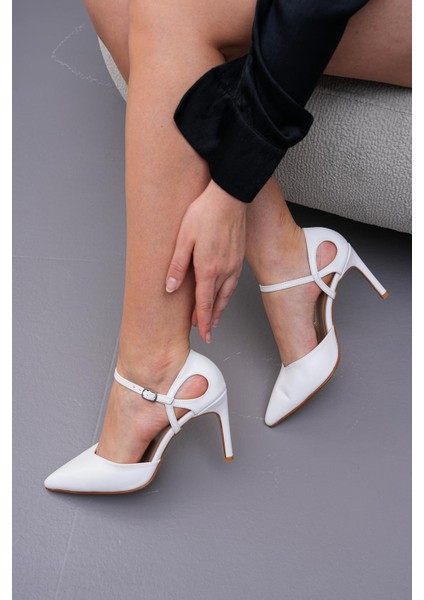 8,5 cm Ince Topuklu Kadın Beyaz Topuklu Stiletto Ayakkabı