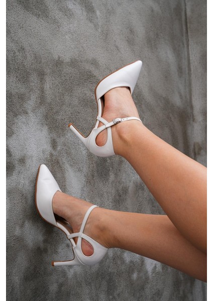 8,5 cm Ince Topuklu Kadın Beyaz Topuklu Stiletto Ayakkabı
