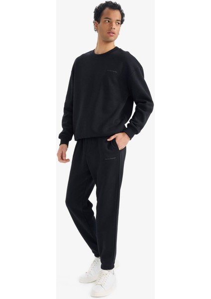 Boxy Fit 2'li Takım Bisiklet Yaka Baskılı Sweatshirt Eşofman Altı F9623AX25AU