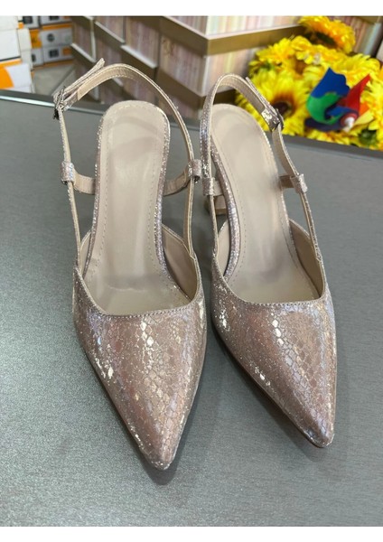 En Moda Açık Rose Gold 7cm Kadeh Topuk Arkası Açık Yan Bantlı Çok Rahat Kadın Abiye Ayakkabı fiyatları