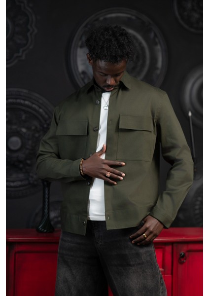 Oversize Çift Kapak Cepli Ince Kanvas Kumaş Astarsız Gömlek