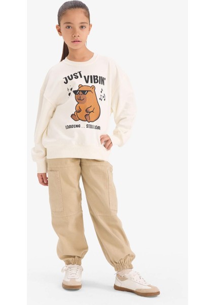 Kız Çocuk Relax Fit Bisiklet Yaka Baskılı Sweatshirt G3406A825WN