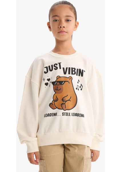 Kız Çocuk Relax Fit Bisiklet Yaka Baskılı Sweatshirt G3406A825WN