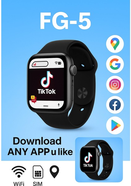 Akıllı Saat 5g Sım Destekli | Tüm Uygulamaları Yükleyebilme | Wifi Gps Fg-5