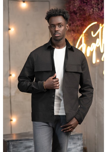 Oversize Çift Kapak Cepli Ince Kanvas Kumaş Astarsız Gömlek