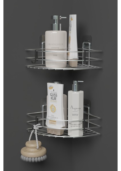 2’li Yapışkanlı Krom Metal Oval Köşe Banyo Rafı – Köşe Şampuanlık & Duş Organizer fiyatları