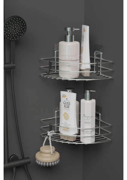 2’li Yapışkanlı Krom Metal Oval Köşe Banyo Rafı – Köşe Şampuanlık & Duş Organizer fırsatları