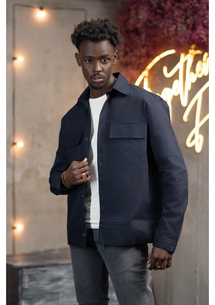 Oversize Çift Kapak Cepli Ince Kanvas Kumaş Astarsız Gömlek