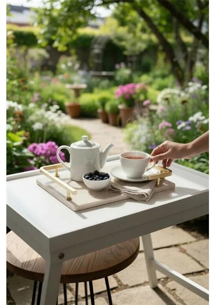 Traverten Mat Altın L Dizayn 30X20 cm Tepsi