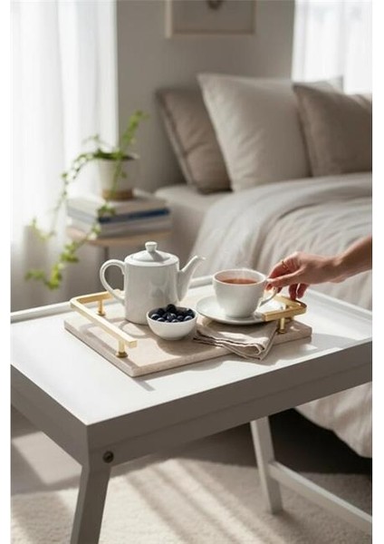 Traverten Mat Altın L Dizayn 30X20 cm Tepsi modelleri