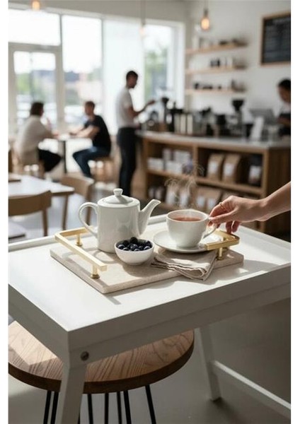 Traverten Mat Altın L Dizayn 30X20 cm Tepsi fırsatları