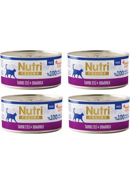 Tavuk Etli ve Somonlu Pate Tahılsız Yetişkin Kedi Konservesi 70 Gr. x 4 Adet