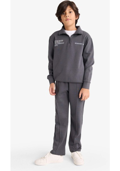 Erkek Çocuk 2'li Takım Baskılı Yarım Fermuarlı Sweatshirt Eşofman Altı G3825A825AU