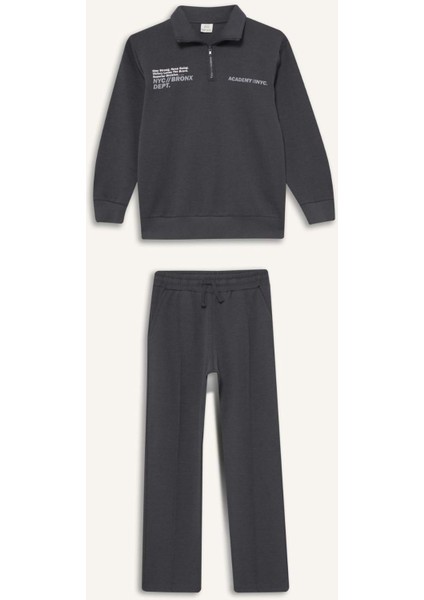 Erkek Çocuk 2'li Takım Baskılı Yarım Fermuarlı Sweatshirt Eşofman Altı G3825A825AU