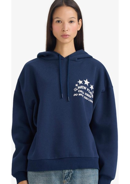 Oversize Geniş Kalıp Kapüşonlu Sırt Baskılı Sweatshirt