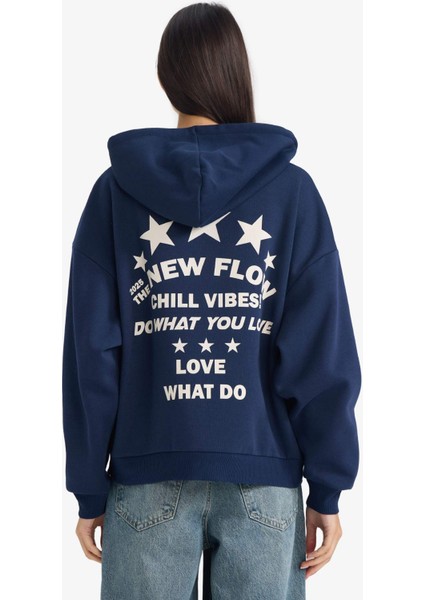 Oversize Geniş Kalıp Kapüşonlu Sırt Baskılı Sweatshirt