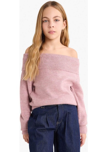 Kız Çocuk Omzu Açık Triko Kazak G1628A825AU