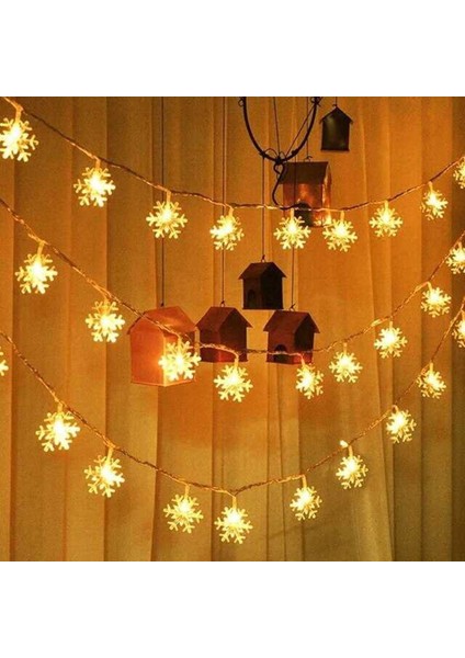 Dekoratif Kar Tanesi Şekilli Günışığı Renkli 30 LED Yılbaşı Pilli LED Işık Aydınlatma 8 Kademeli