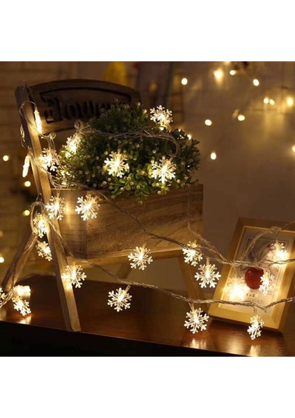 Dekoratif Kar Tanesi Şekilli Günışığı Renkli 30 LED Yılbaşı Pilli LED Işık Aydınlatma 8 Kademeli fiyatları