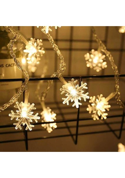 Dekoratif Kar Tanesi Şekilli Günışığı Renkli 30 LED Yılbaşı Pilli LED Işık Aydınlatma 8 Kademeli modelleri