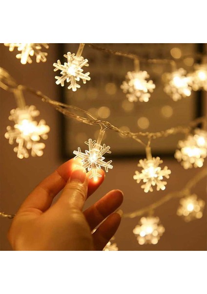 Dekoratif Kar Tanesi Şekilli Günışığı Renkli 30 LED Yılbaşı Pilli LED Işık Aydınlatma 8 Kademeli fırsatları