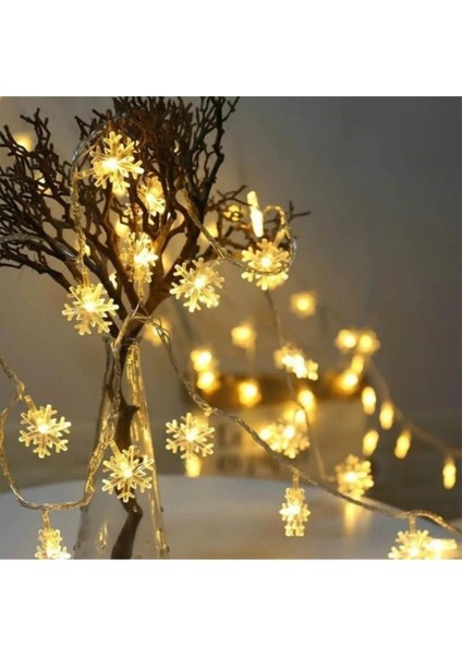 Dekoratif Kar Tanesi Şekilli Günışığı Renkli 30 LED Yılbaşı Pilli LED Işık Aydınlatma 8 Kademeli indirimleri