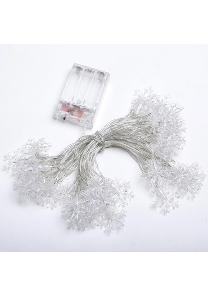 Dekoratif Kar Tanesi Şekilli Günışığı Renkli 30 LED Yılbaşı Pilli LED Işık Aydınlatma 8 Kademeli