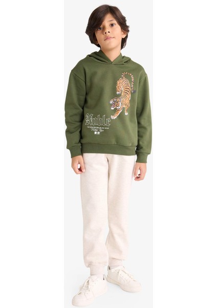 Erkek Çocuk 2'li Takım Kaplan Baskılı Kapüşonlu Sweatshirt Eşofman Altı G3659A825AU