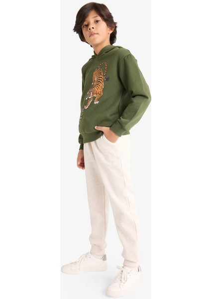 Erkek Çocuk 2'li Takım Kaplan Baskılı Kapüşonlu Sweatshirt Eşofman Altı G3659A825AU